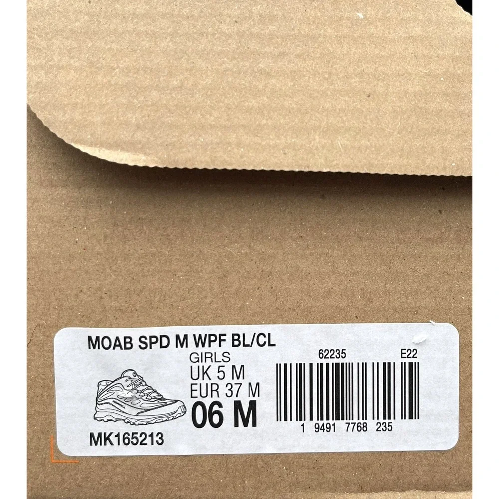 Merrell Moab Speed Youth Big Girls Waterproof Hiking Shoes Size 6 Blue Coral
